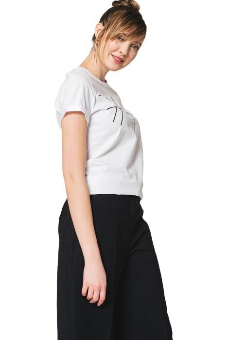 El Yazısı Logolu Organik Pamuklu Dar Kesim T-Shirt - 50467249 Beyaz - 2