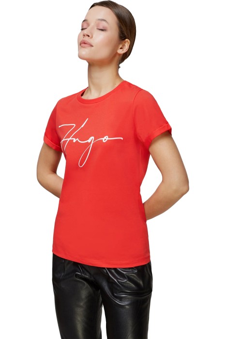 El Yazısı Logolu Organik Pamuklu Dar Kesim T-Shirt - 50467249 Kırmızı
