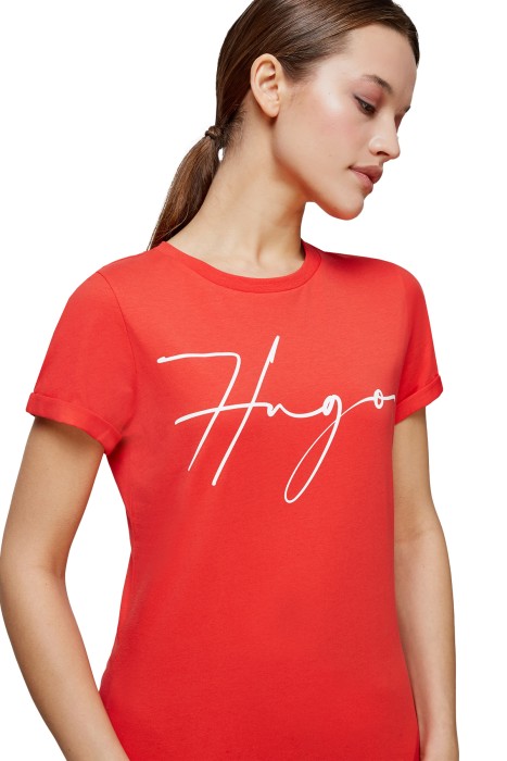 El Yazısı Logolu Organik Pamuklu Dar Kesim T-Shirt - 50467249 Kırmızı