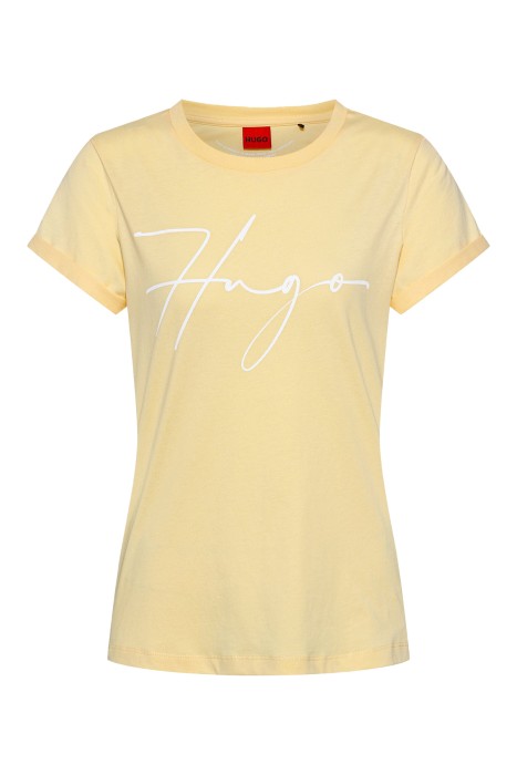 Hugo - El Yazısı Logolu Organik Pamuklu Dar Kesim T-Shirt - 50467249 Sarı