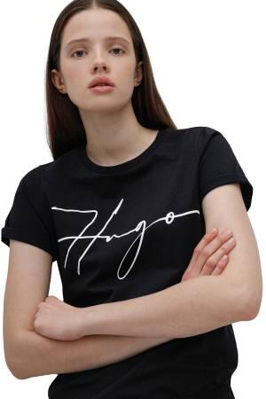 El Yazısı Logolu Organik Pamuklu Dar Kesim T-Shirt - 50467249 Siyah - Thumbnail