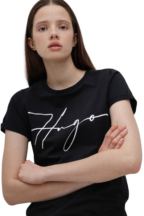 El Yazısı Logolu Organik Pamuklu Dar Kesim T-Shirt - 50467249 Siyah