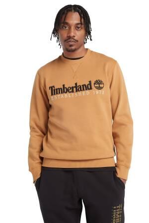 Embroidery Logo Brush Back Crew Neck Erkek SweatShirt - TB0A65DD Açık Kahverengi - Thumbnail