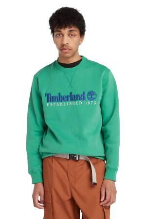 Embroidery Logo Brush Back Crew Neck Erkek SweatShirt - TB0A65DD Yeşil - Thumbnail