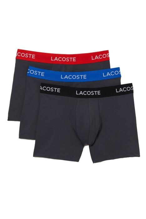 Lacoste - Erkek 3'lü Boxer - 5H6562 Koyu Gri / Kırmızı / Mavi / Siyah