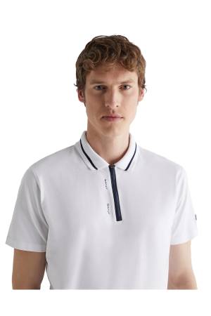 Erkek Yarım Fermuarlı Polo Yaka T-Shirt - 2423103T Beyaz - Thumbnail