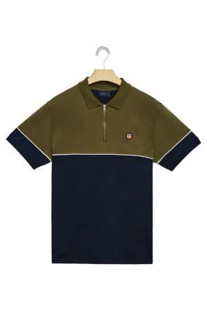 Erkek Yarım Fermuarlı Polo Yaka T-Shirt - 2423107T Lacivert - Thumbnail