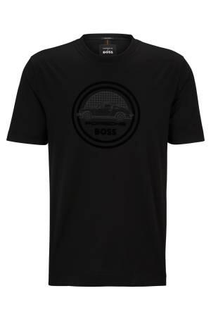 Flok Baskılı Logolu Porsche X Boss Erkek T-Shirt - 50496729 Siyah - Thumbnail