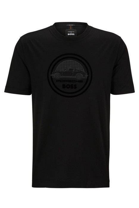 Flok Baskılı Logolu Porsche X Boss Erkek T-Shirt - 50496729 Siyah