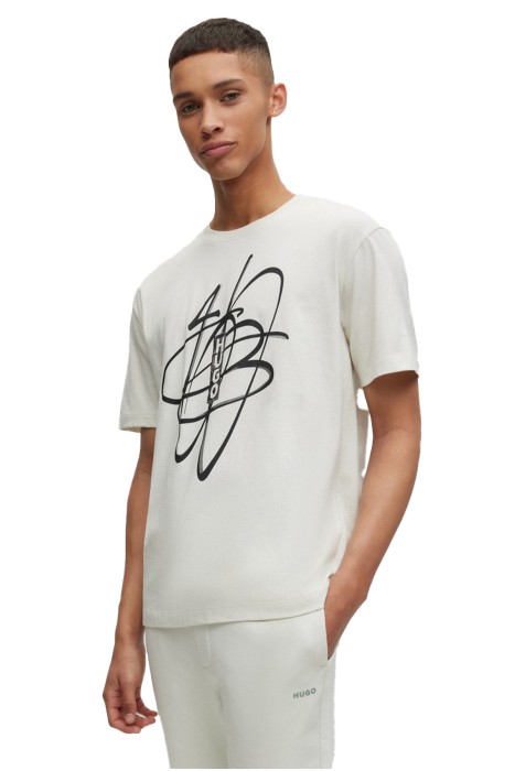 Grafiti Çizgili Pamuklu Erkek T-Shirt - 50494012 Ekru