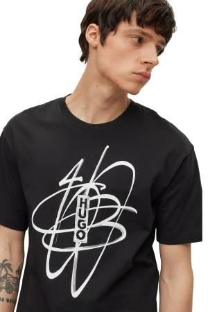 Grafiti Çizgili Pamuklu Erkek T-Shirt - 50494012 Siyah - Thumbnail