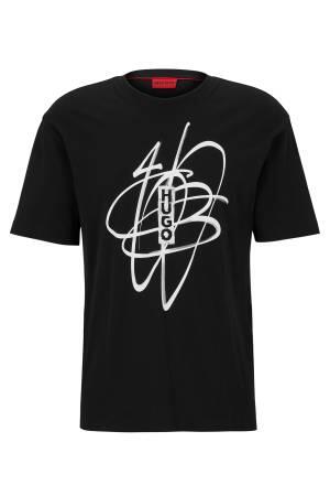 Grafiti Çizgili Pamuklu Erkek T-Shirt - 50494012 Siyah - Thumbnail