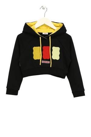 Haribo Crop Kız Çocuk SweatShirt - HRBTXT311 Siyah - Thumbnail