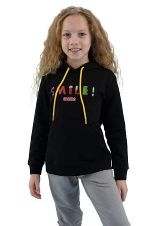 Haribo Hoodie Kız Çocuk SweatShirt - HRBTXT315 Siyah - Thumbnail