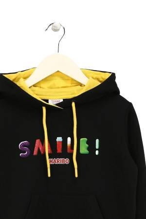 Haribo Hoodie Kız Çocuk SweatShirt - HRBTXT315 Siyah - Thumbnail