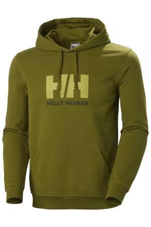 Helly Hansen Logo Kapüşonlu Erkek SweatShirt - 33977 Koyu Yeşil - Thumbnail