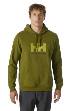 Helly Hansen Logo Kapüşonlu Erkek SweatShirt - 33977 Koyu Yeşil - Thumbnail