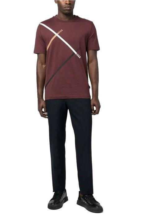 İmza Çizgili Logo Baskılı Erkek T-Shirt - 50486211 Bordo - 1
