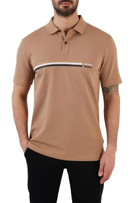 Boss - İmza Çizgili Ve Logolu Erkek Polo T-Shirt -50488266 Bej