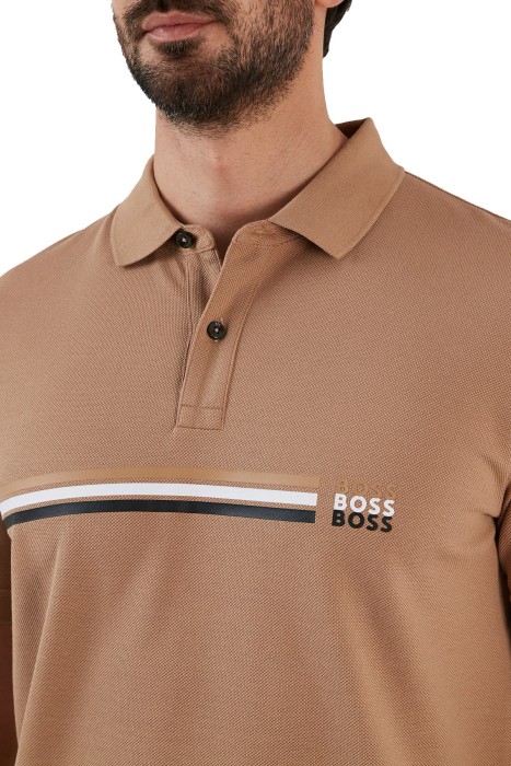 İmza Çizgili Ve Logolu Erkek Polo T-Shirt -50488266 Bej