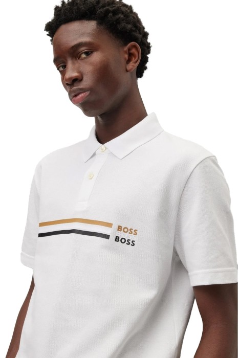 Boss - İmza Çizgili Ve Logolu Erkek Polo T-Shirt -50488266 Beyaz