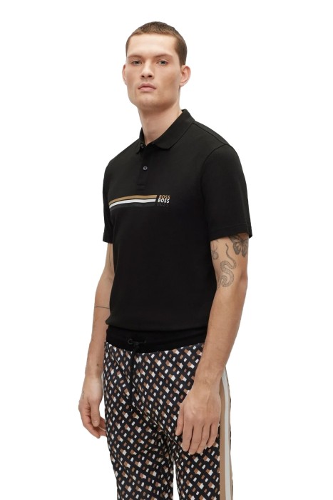Boss - İmza Çizgili Ve Logolu Erkek Polo T-Shirt -50488266 Siyah