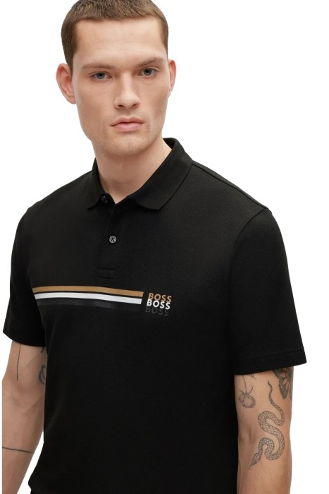 İmza Çizgili Ve Logolu Erkek Polo T-Shirt -50488266 Siyah