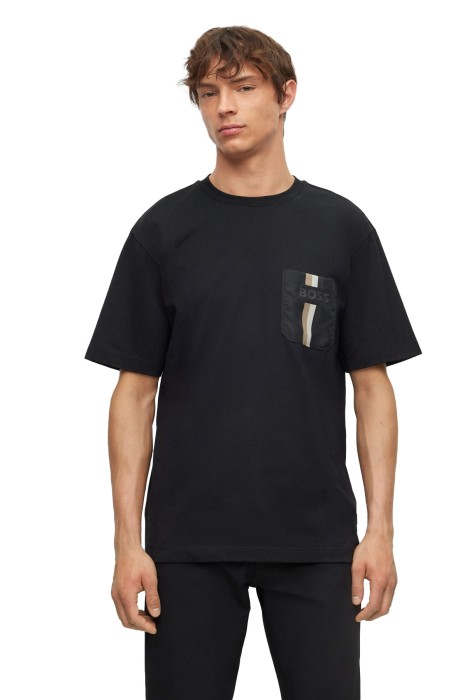 Boss - İmza Çizgili Ve Logolu Erkek T-Shirt -50494977 Siyah