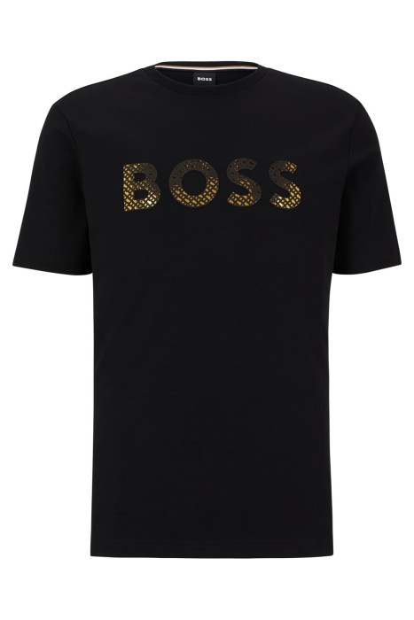 İnterlok Pamuklu Monogram Dolgulu Logolu Erkek T-Shirt - 50481590 Siyah