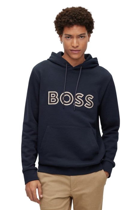 Boss - İşlemeli Kapüşonlu Erkek SweatShirt - 50476769 Koyu Mavi