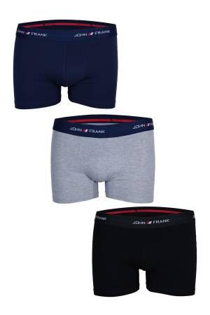 John Frank Üçlü Boxer - JF3B08 Mavi/Gri/Siyah - John Frank