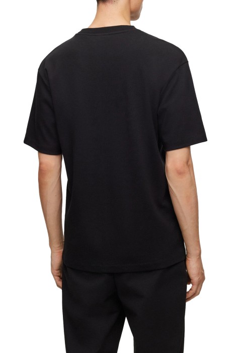 Kabarık Baskılı Çizgili Ve Logolu İnterlok Pamuklu Erkek T-Shirt - 50495687 Siyah