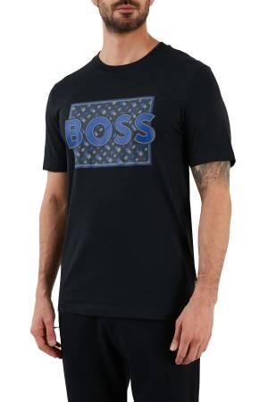 Karışık Baskılı Pamuklu Erkek T-Shirt - 50489334 Koyu Mavi - Thumbnail