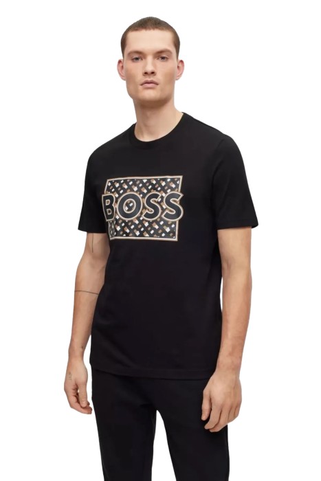 Boss - Karışık Baskılı Pamuklu Erkek T-Shirt - 50489334 Siyah