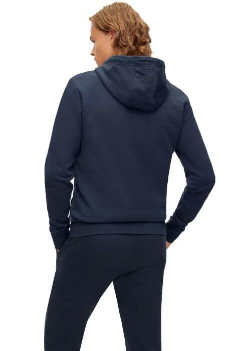 Kauçuk Baskılı Logolu Organik Pamuklu Kapüşonlu Erkek SweatShirt - 50471960 Koyu Mavi