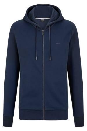 Kauçuk Baskılı Logolu Organik Pamuklu Kapüşonlu Erkek SweatShirt - 50471960 Koyu Mavi - Thumbnail