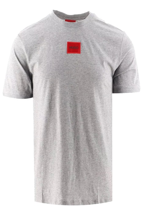 Hugo - Kırmızı Logo Etiketli Normal Kesim Pamuklu T-Shirt - 50447978 Gri
