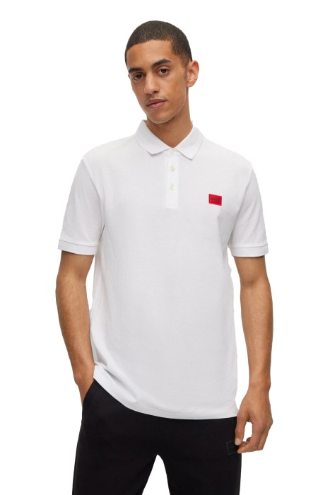 Hugo - Kırmızı Logo Etiketli, Pamuklu Erkek Polo T-Shirt - 50490770 Beyaz