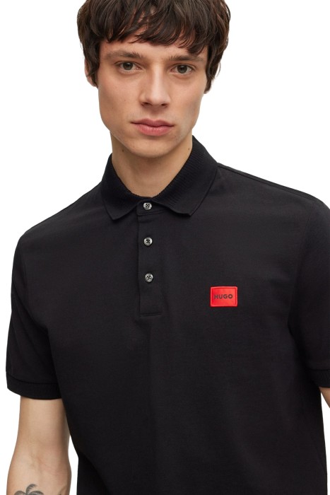 Kırmızı Logo Etiketli, Pamuklu Erkek Polo T-Shirt - 50490770 Siyah