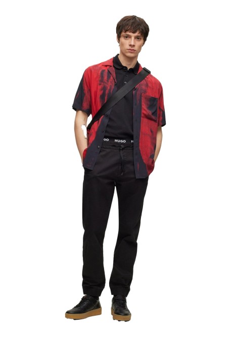 Kırmızı Logo Etiketli, Pamuklu Erkek Polo T-Shirt - 50490770 Siyah