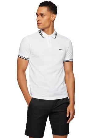 Kıvrımlı Logolu Streç Pamuklu Dar Kesim Polo T-Shirt- 50469210 Beyaz - Thumbnail