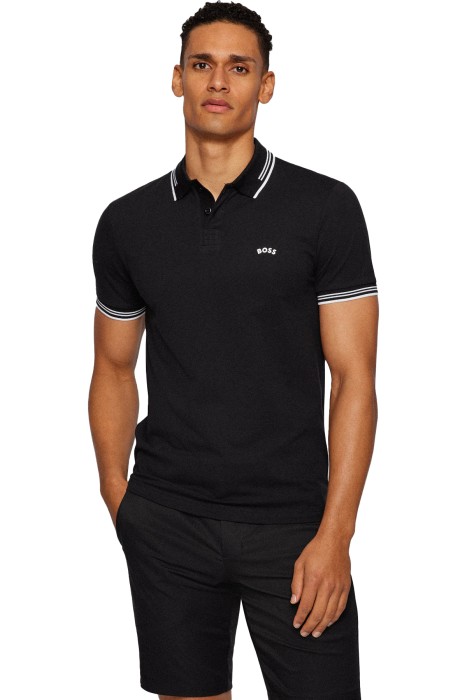 Boss - Kıvrımlı Logolu Streç Pamuklu Dar Kesim Polo T-Shirt- 50469210 Siyah