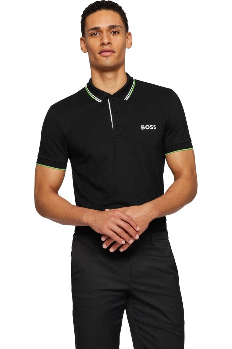 Boss - Kontrast Logolu, Pamuk Karışımlı Polo T-Shirt - 50469102 Siyah