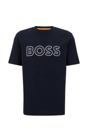 Kontrast Logolu Streç Pamuklu Erkek T-Shirt - 50483711 Koyu Mavi - Thumbnail