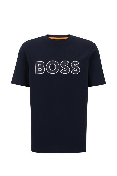 Kontrast Logolu Streç Pamuklu Erkek T-Shirt - 50483711 Koyu Mavi