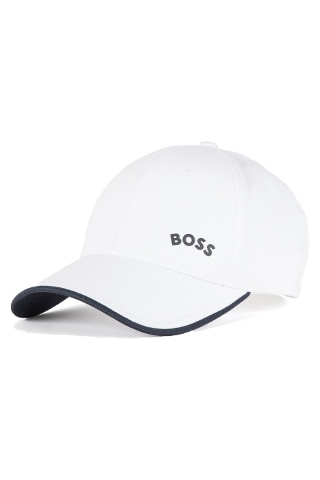 Boss - Kontrast Logolu Ve Sivri Uçlu Pamuklu Fitilli Şapka - 50468257 Beyaz