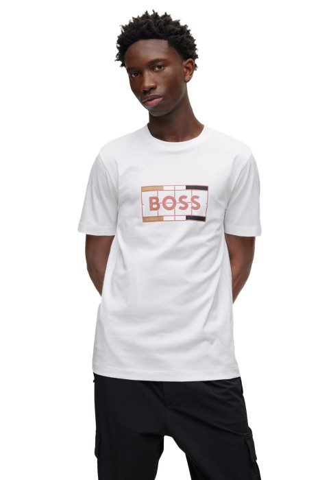 Boss - Logo Baskılı Erkek T-Shirt - 50486210 Beyaz
