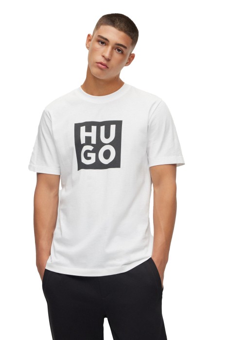 Hugo - Logo Baskılı Organik Pamuklu Erkek T-Shirt - 50473891 Beyaz