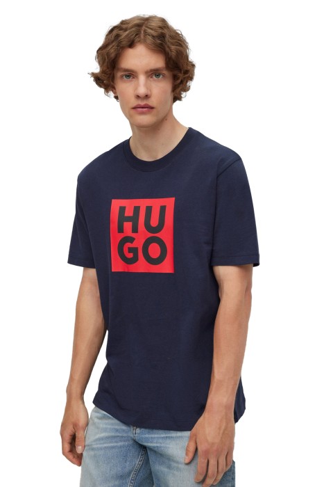 Hugo - Logo Baskılı Organik Pamuklu Erkek T-Shirt - 50473891 Lacivert