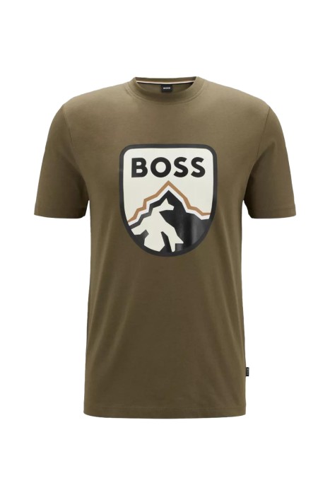 Boss - Logo Baskılı Pamuklu Erkek T-Shirt - 50476801 Haki